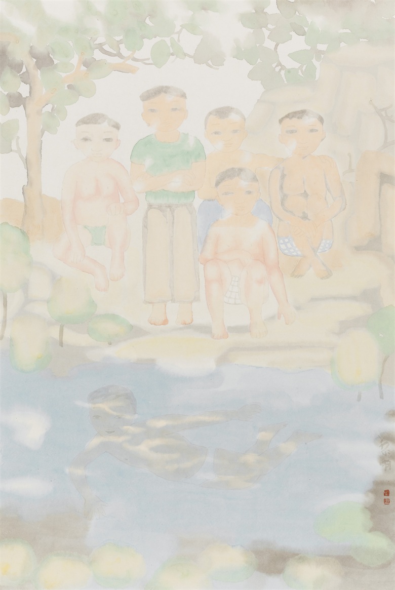 019-2008《阳光下游泳的男孩》，作品尺寸46x69.6cm.jpg