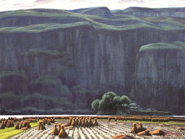 《大巴山的收获》 布面油画 120×90 2007年.JPG