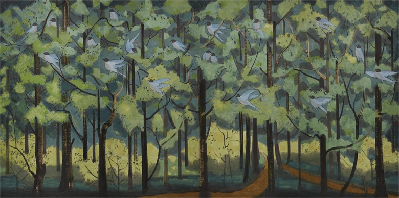 1760581242384273.jpg 《灰喜鹊》水墨纸本设色 250cmx501cm 2017年.jpg