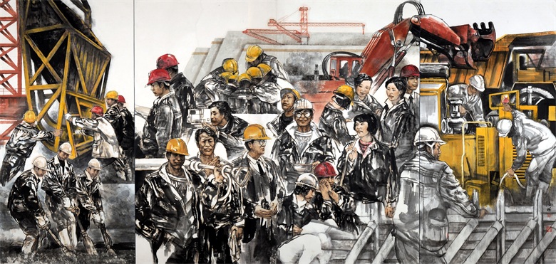 《建设者——三峡大坝巡礼》  190x360cm 1997年.jpg